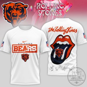 Chicago Bears NFL Rolling Stones Band Logo White T-Shirt