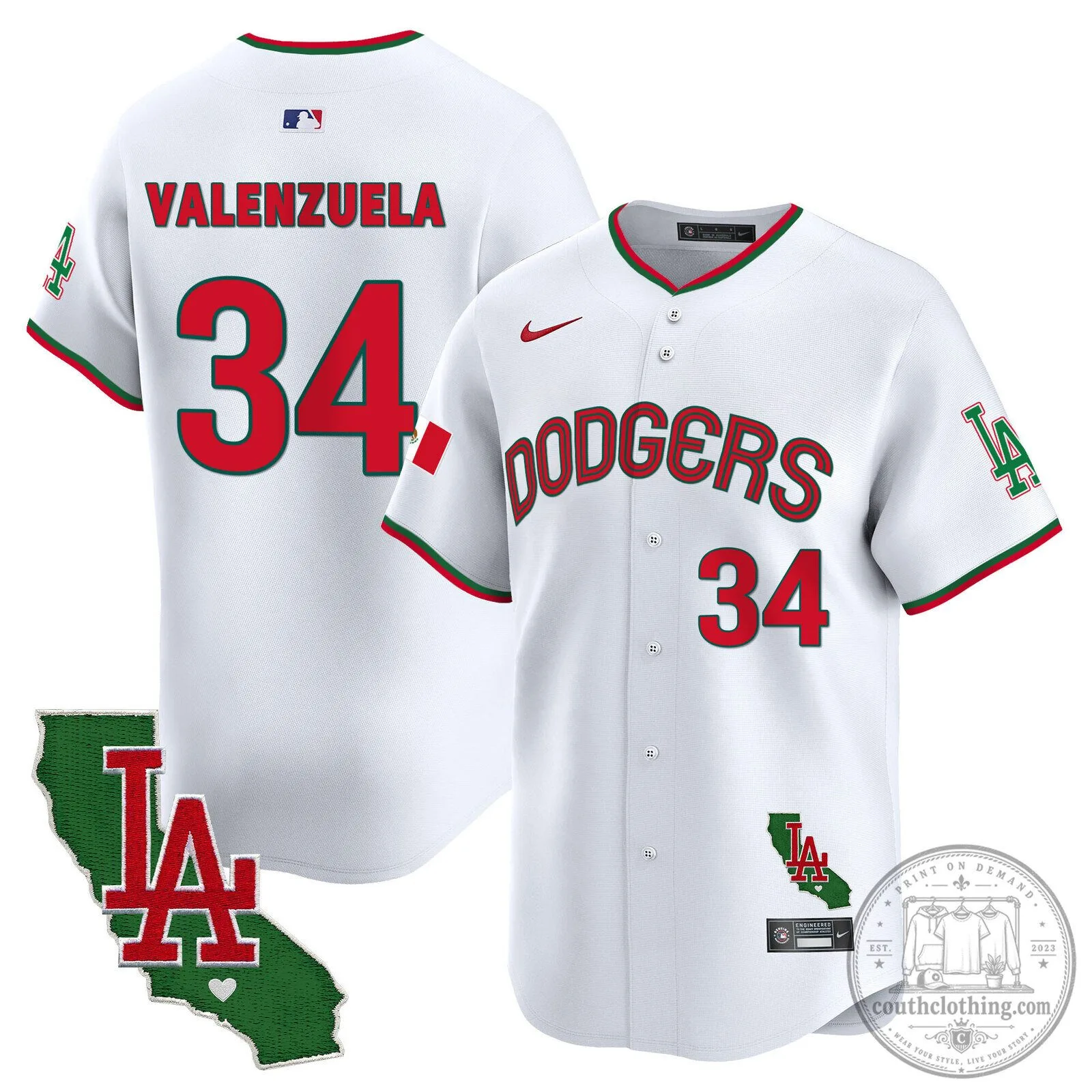 Fernando Valenzuela Mexico Patch Baseball Jersey - Los Angeles Dodgers, California