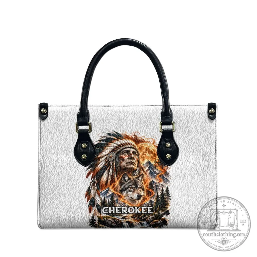 Cherokee Wolf And Native Chief Tribal Nature Landscape Fiery Moon Art Handbag 9 Cherokee Wolf And Native Chief Tribal Nature Landscape Fiery Moon Art Handbag