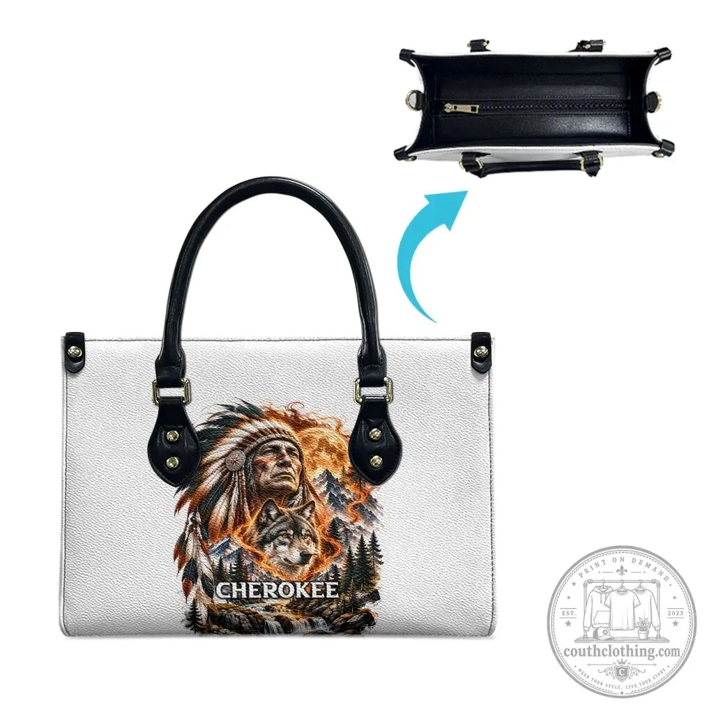 Cherokee Wolf And Native Chief Tribal Nature Landscape Fiery Moon Art Handbag 10 Cherokee Wolf And Native Chief Tribal Nature Landscape Fiery Moon Art Handbag