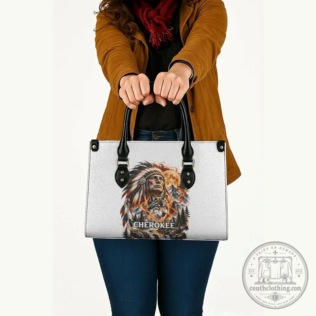Cherokee Wolf And Native Chief Tribal Nature Landscape Fiery Moon Art Handbag 11 Cherokee Wolf And Native Chief Tribal Nature Landscape Fiery Moon Art Handbag