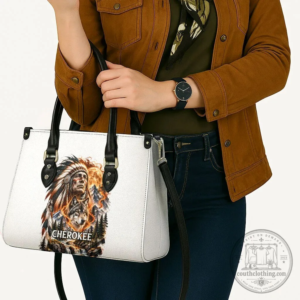 Cherokee Wolf And Native Chief Tribal Nature Landscape Fiery Moon Art Handbag 12 Cherokee Wolf And Native Chief Tribal Nature Landscape Fiery Moon Art Handbag