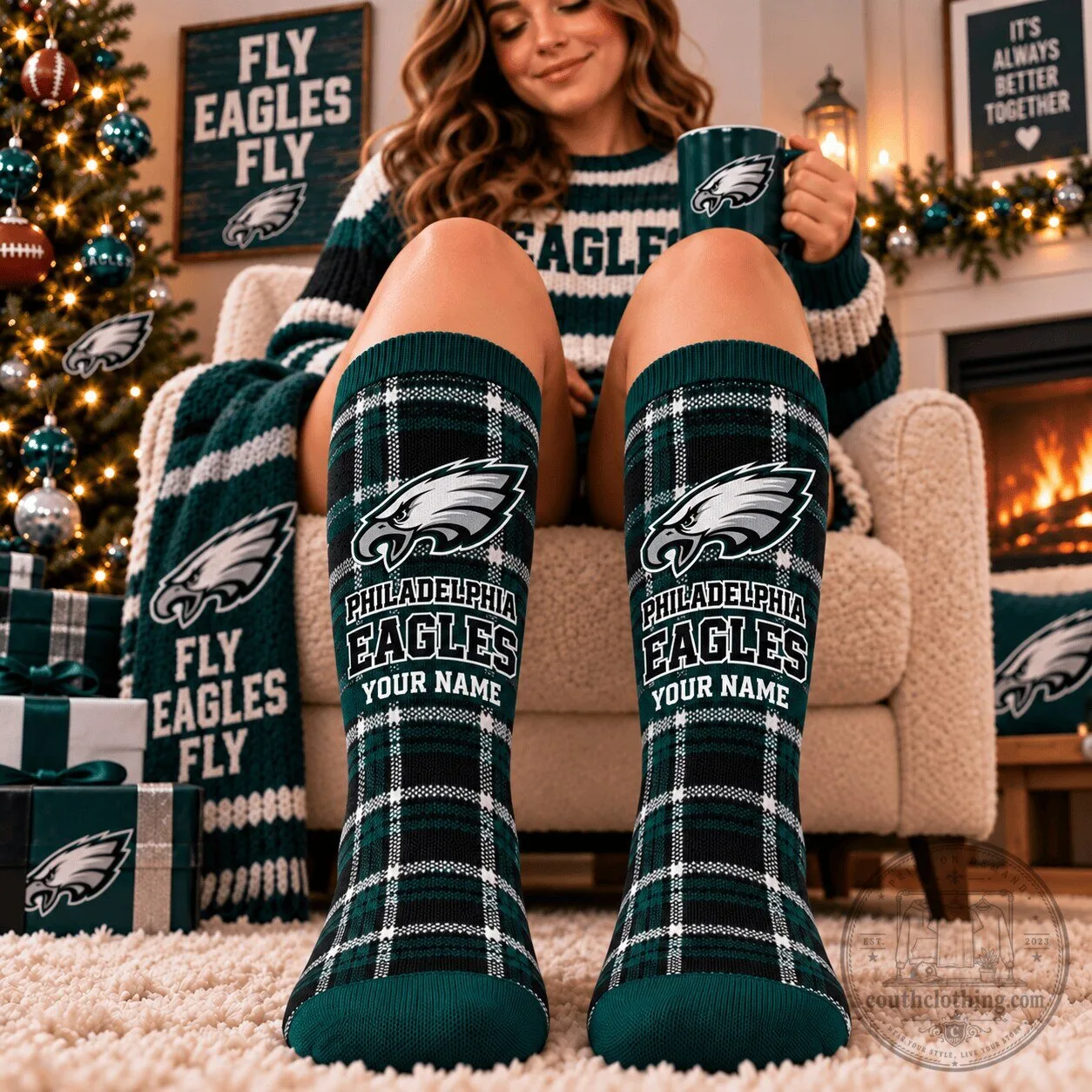 Philadelphia Eagles NFL Custom Name Plaid Pattern Crew Socks 3 Philadelphia Eagles NFL Custom Name Plaid Pattern Crew Socks