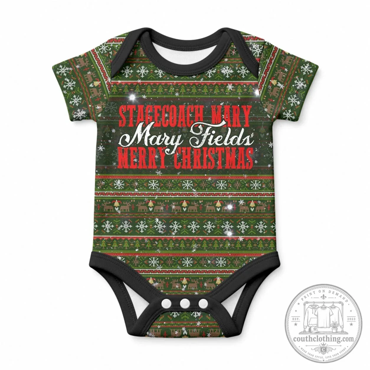 Stagecoach Mary Fields Merry Christmas Ugly Sweater Style Baby Romper