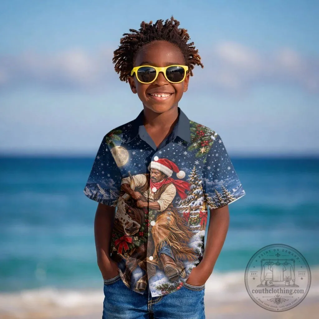 Bill Pickett Christmas Bull Rider Kids Hawaiian Shirt Snowy Winter Rodeo Art 6 Bill Pickett Christmas Bull Rider Kids Hawaiian Shirt Snowy Winter Rodeo Art