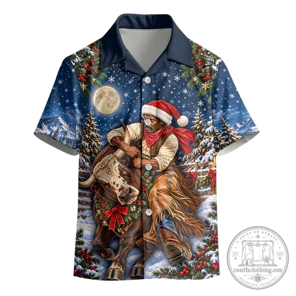 Bill Pickett Christmas Bull Rider Kids Hawaiian Shirt Snowy Winter Rodeo Art 7 Bill Pickett Christmas Bull Rider Kids Hawaiian Shirt Snowy Winter Rodeo Art