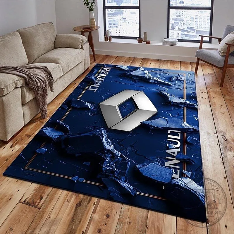 Renault Car Logo 3D Effect Blue Custom Floor Rug