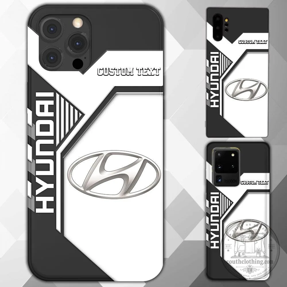 Hyundai Custom Name Black and White Racing Stripe Car Logo Phone Case