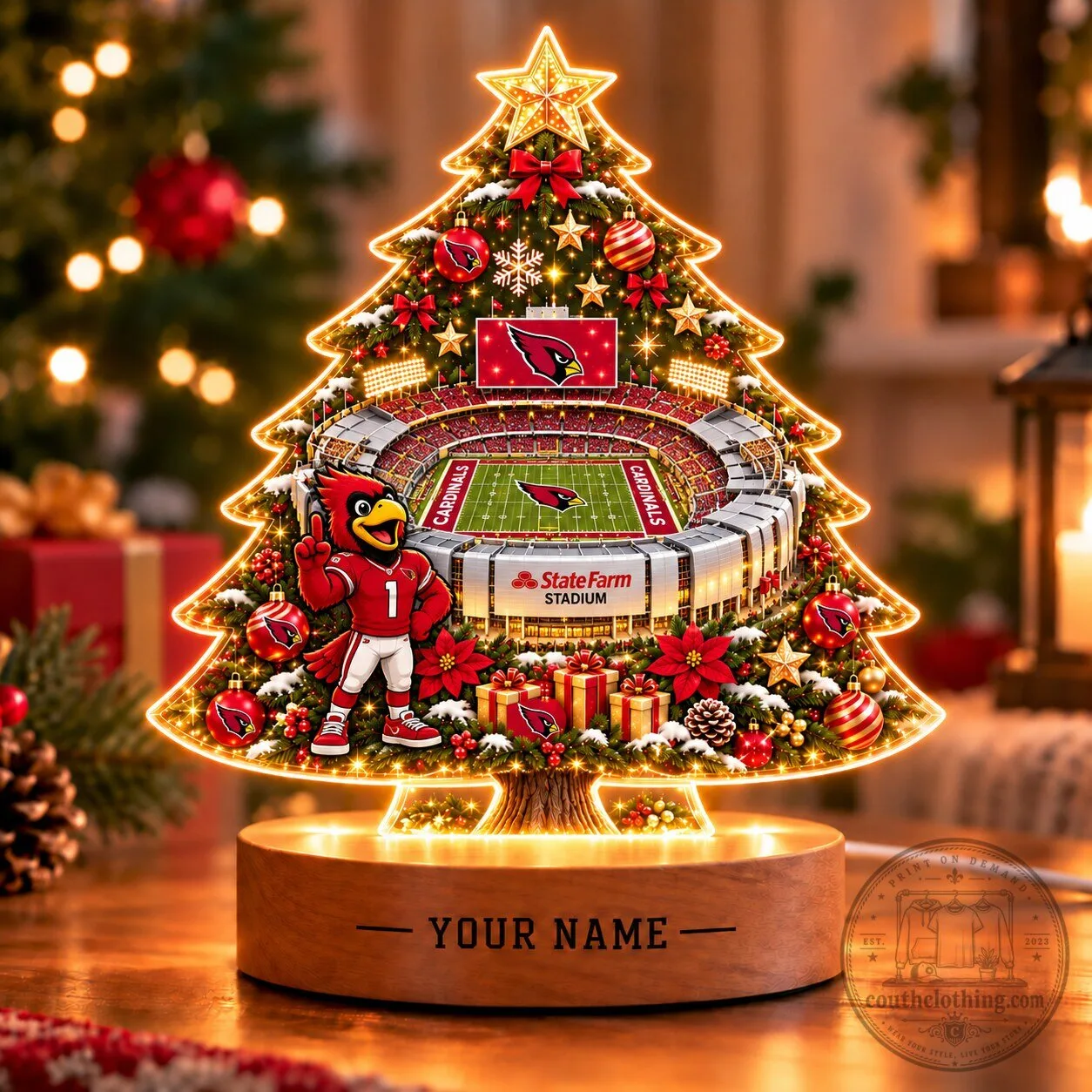 Arizona Cardinals Football Team Christmas Tree LED Light Personalized Tabletop Decor