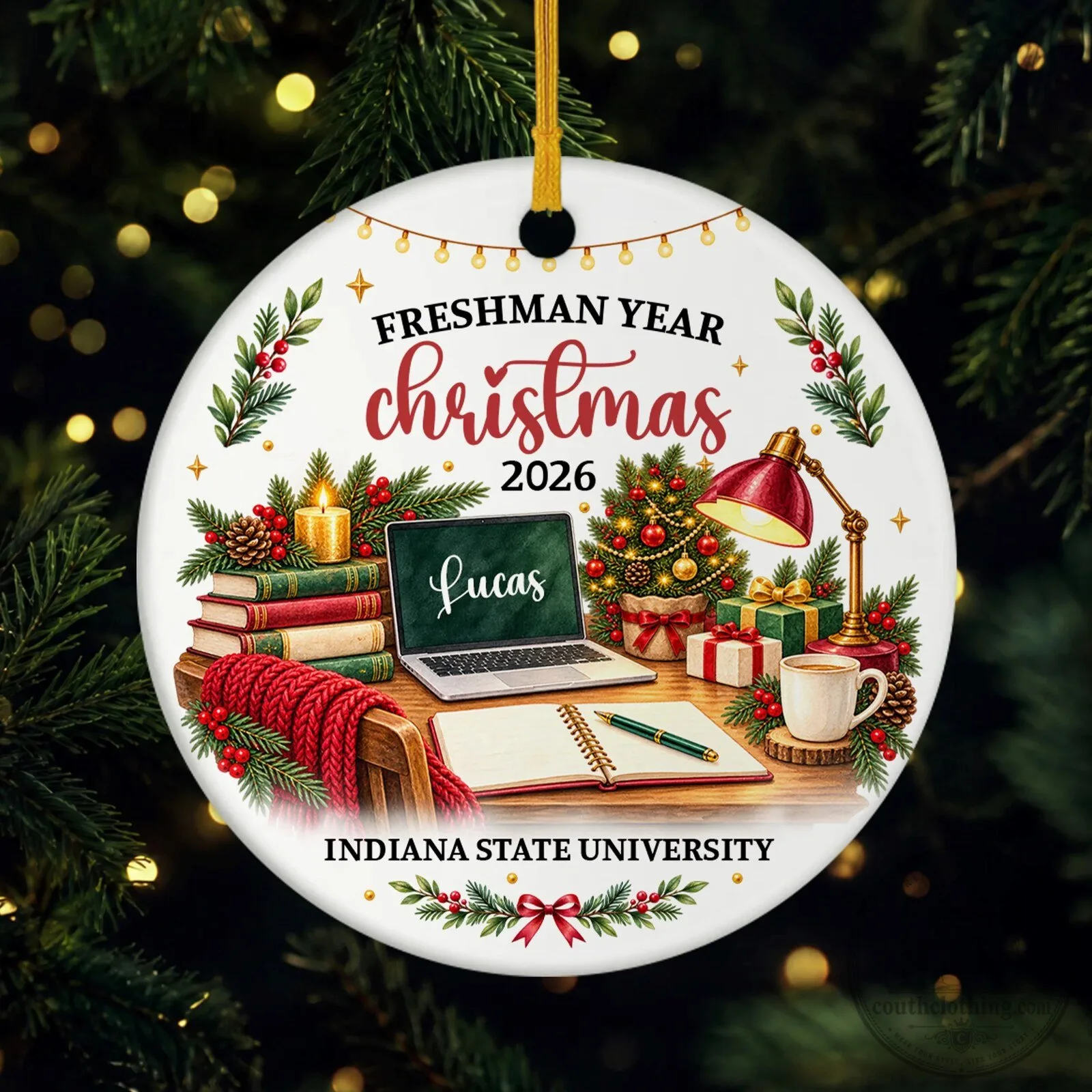 Indiana State University Freshman Year Christmas 2026 Personalized Ceramic Ornament