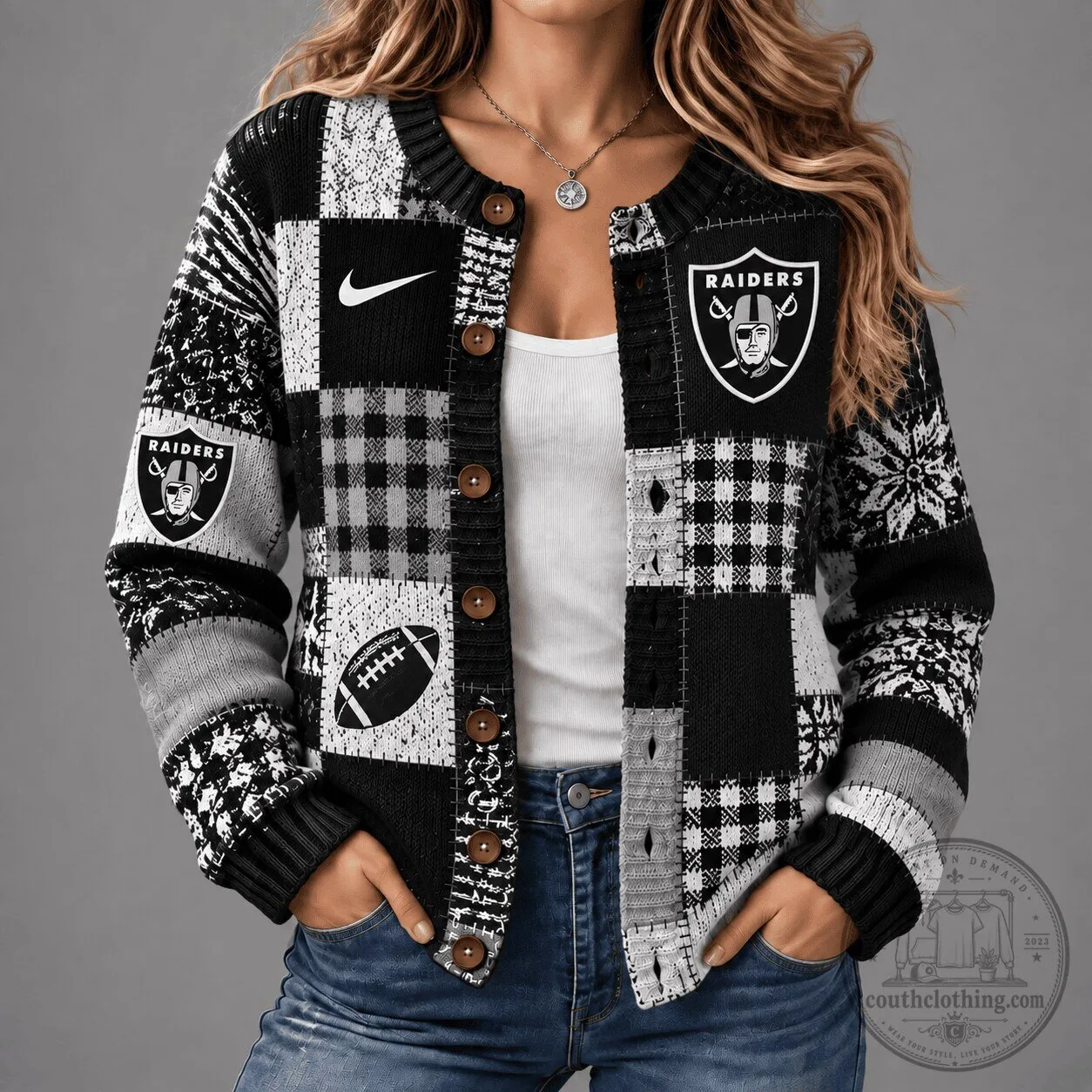 Las Vegas Raiders Patchwork Knit Cardigan Sweater