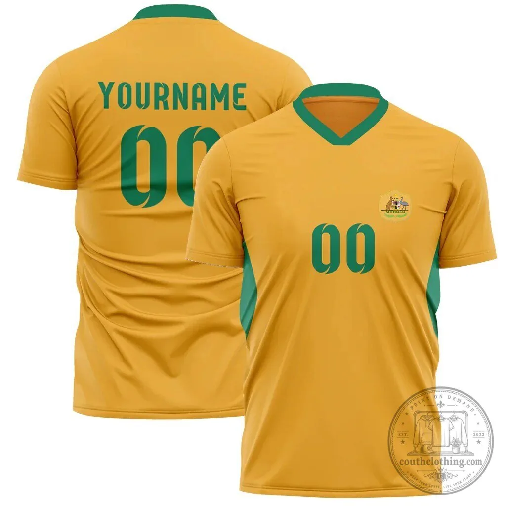 Australia National Football Team Personalized Gold and Green Soccer Jersey