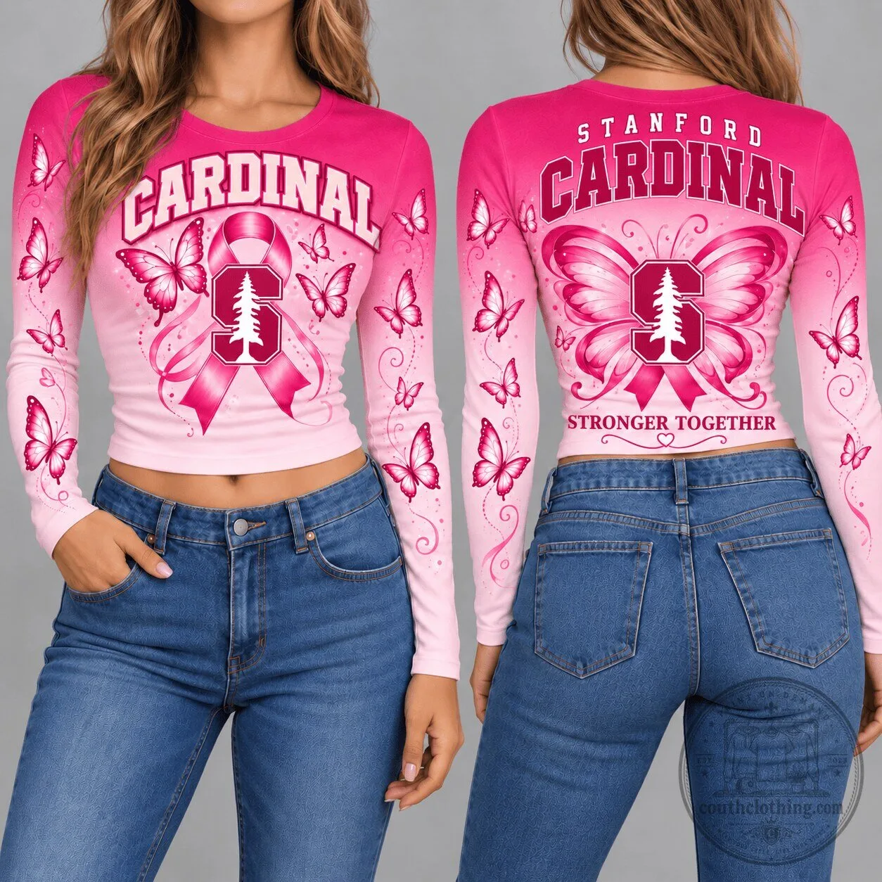 Stanford Cardinal Breast Cancer Awareness Pink Ribbon Long Sleeve Shirt