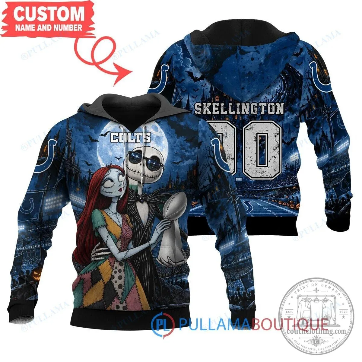 Indianapolis Colts Jack Skellington and Sally Nightmare Before Christmas Hoodie
