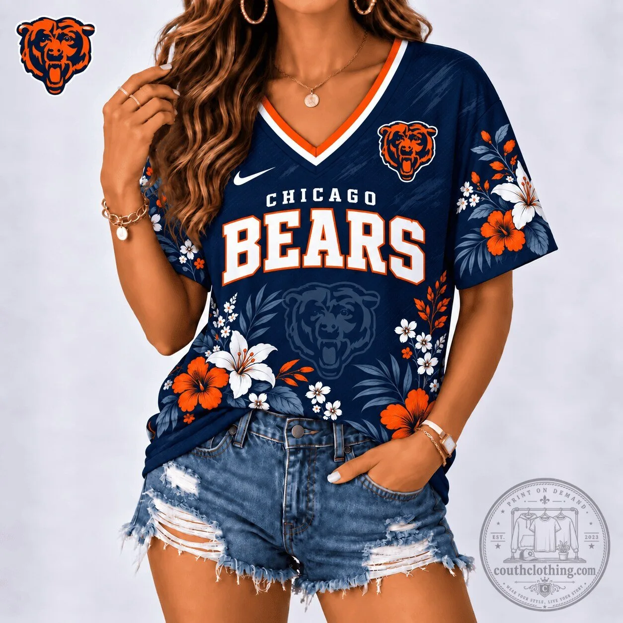 Chicago Bears Shirt Floral Spirit Game Ready V-Neck Football Jersey