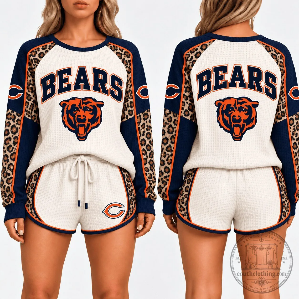 Chicago Bears Leopard Print Game Day Waffle Knit Lounge Set
