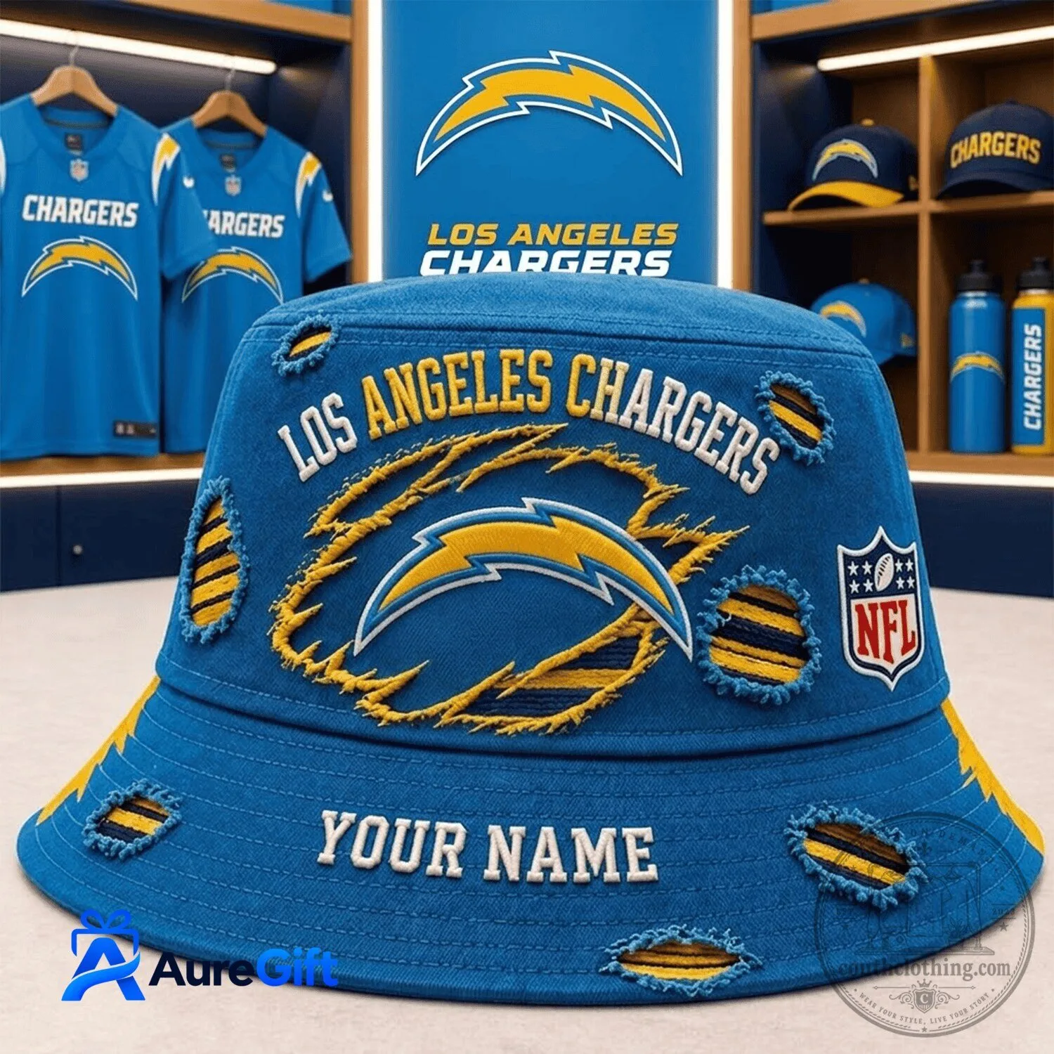 Los Angeles Chargers NFL Distressed Embroidered Bucket Hat