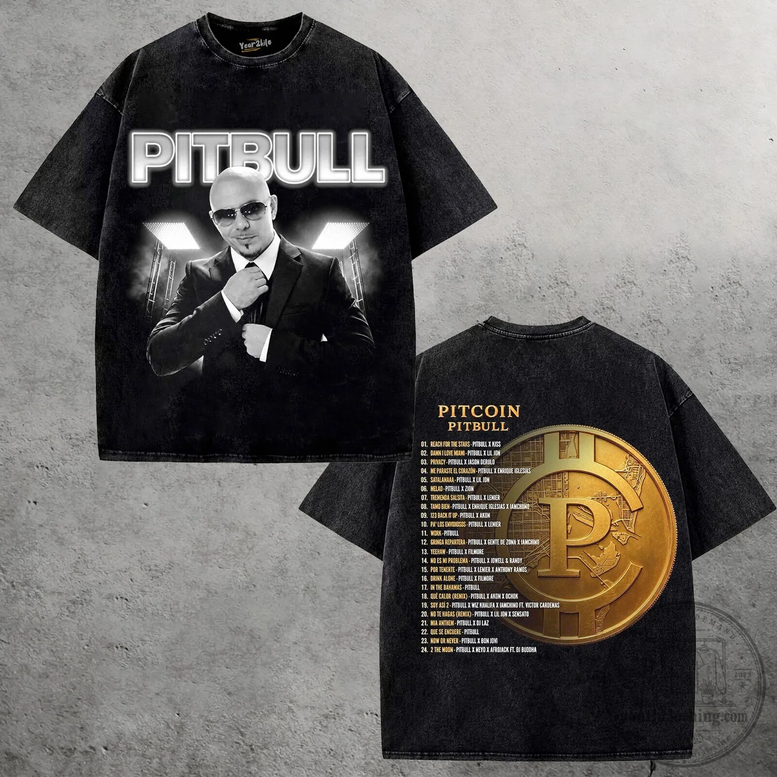 Pitbull Pitcoin Album Concert Tour Black Washed Graphic T-Shirt