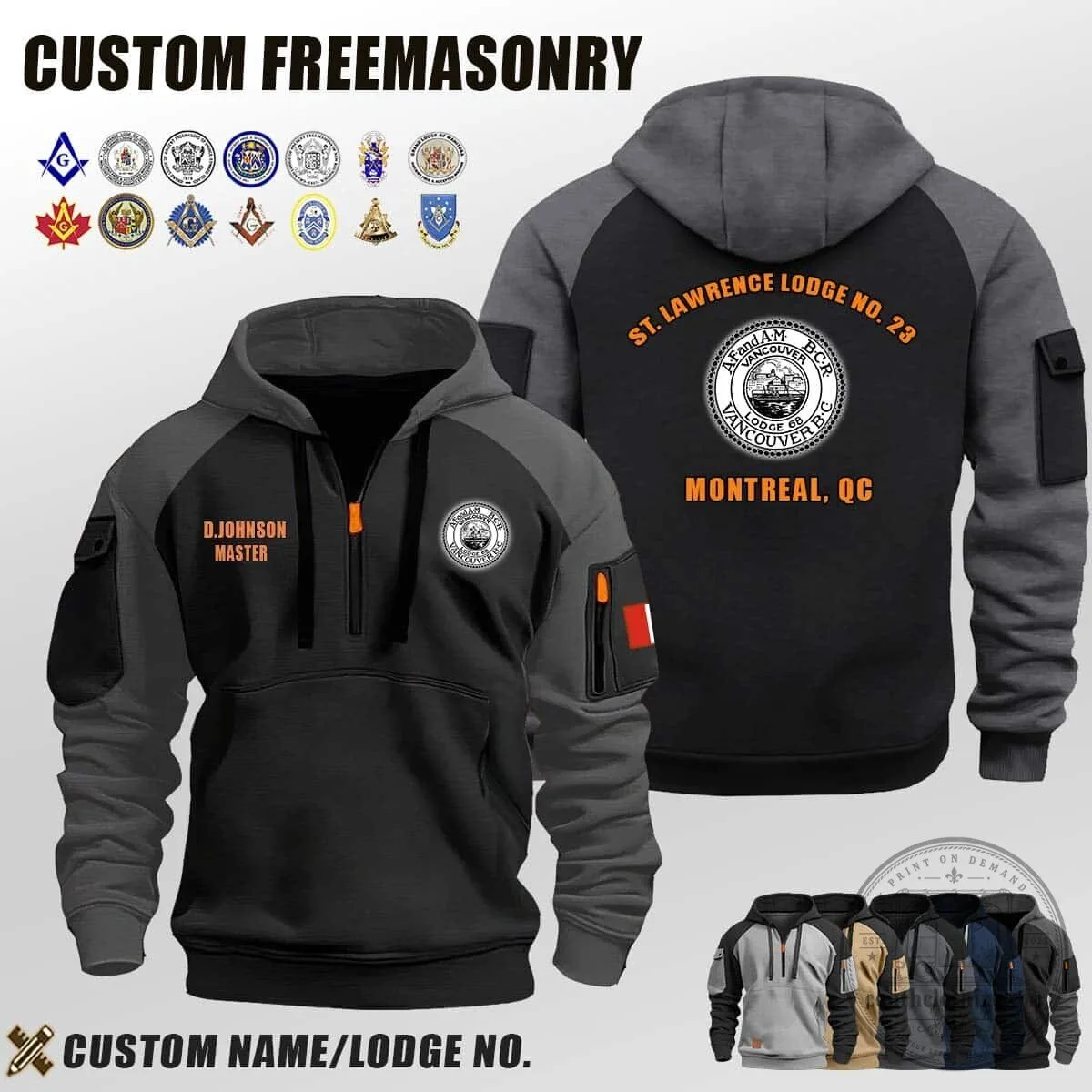 Freemasonry St. Lawrence Lodge No. 23 Vancouver Custom Half-Zip Hoodie