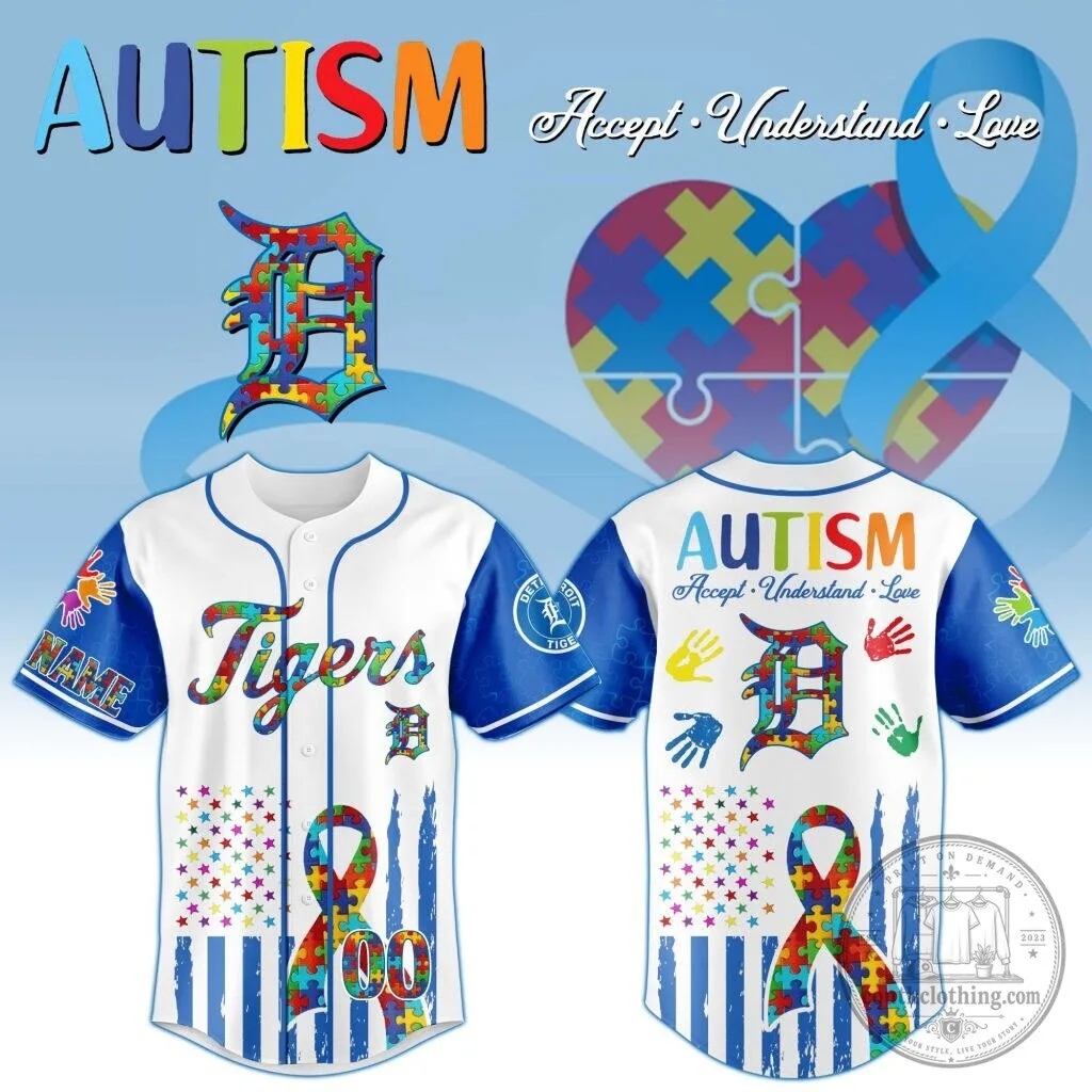 Detroit Tigers Autism Awareness Personalized Baseball Jersey