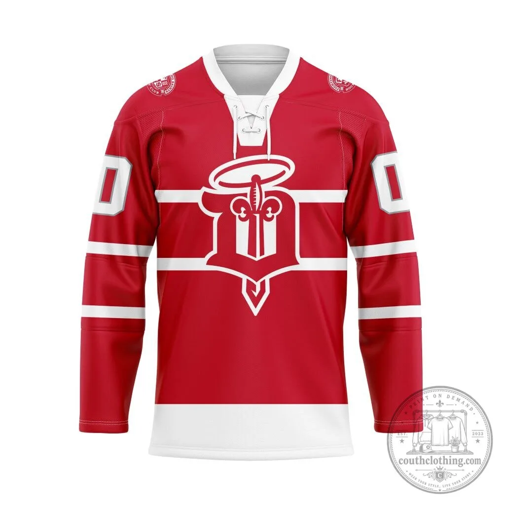 Dubuque Fighting Saints Personalized Red Lace-Up Hockey Jersey
