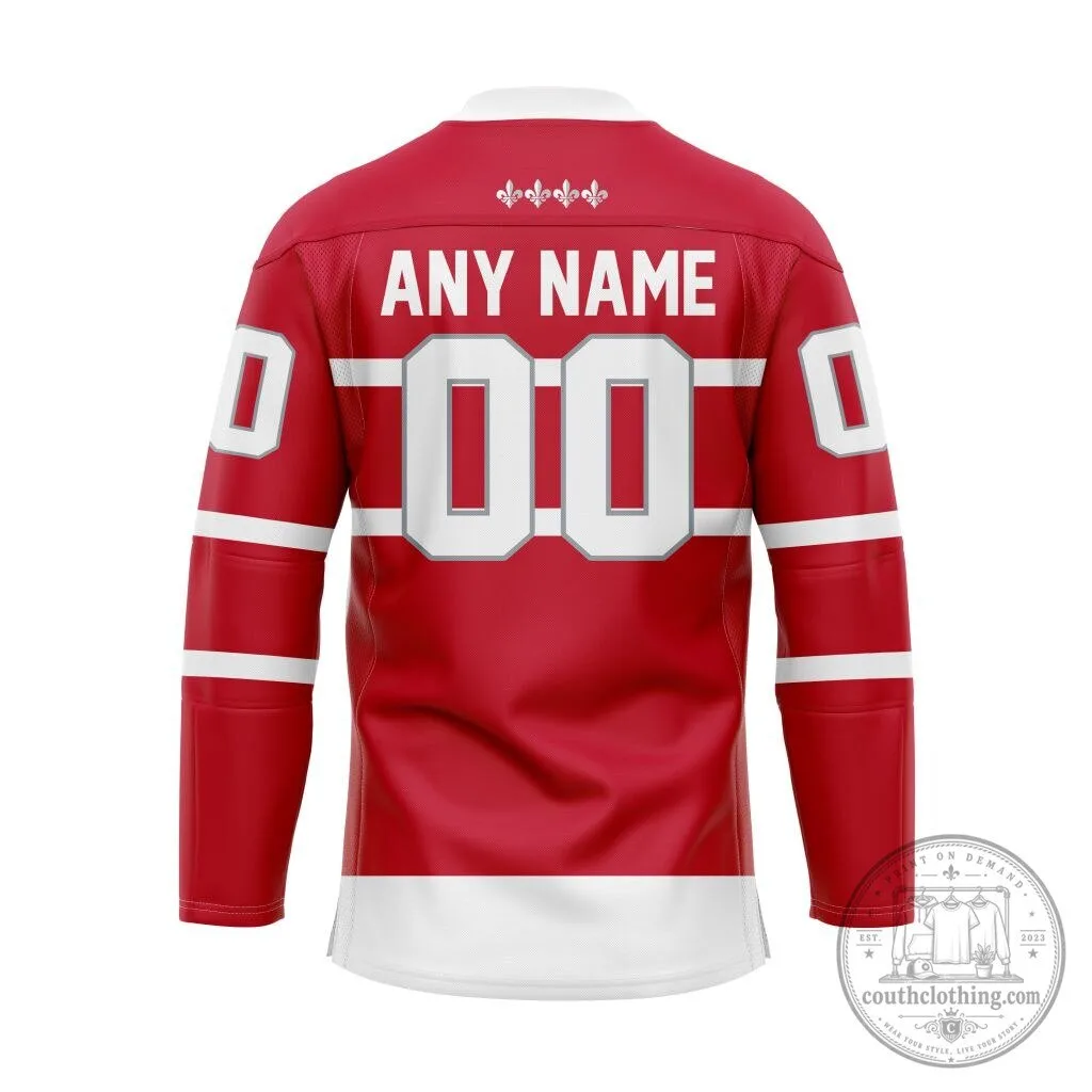 Dubuque Fighting Saints Personalized Red Lace-Up Hockey Jersey 5 Dubuque Fighting Saints Personalized Red Lace-Up Hockey Jersey