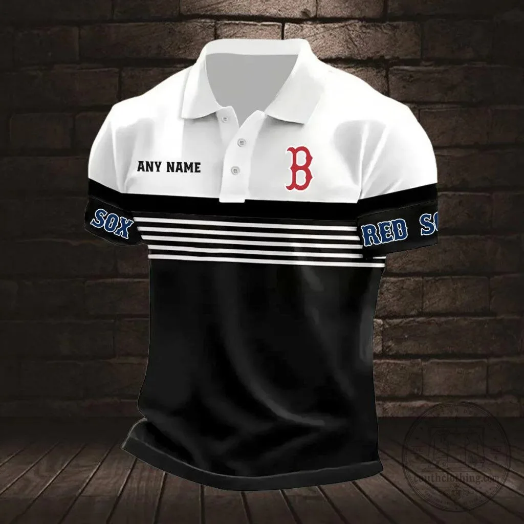 Boston Red Sox Personalized Name Striped Multi Color Polo Shirt