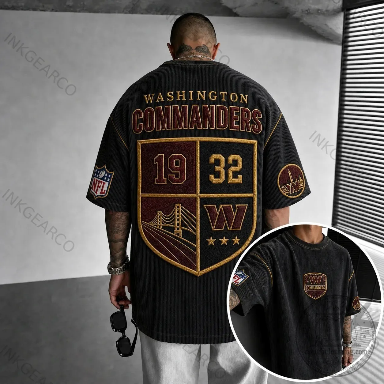 Washington Commanders NFL Football Team Embroidered Short Sleeve T-Shirt