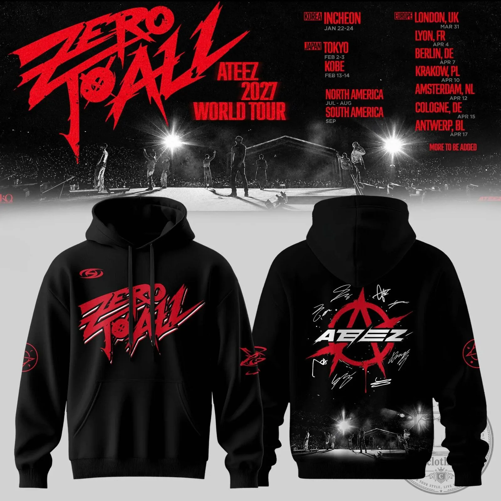 ATEEZ Zero To All World Tour 2027 Concert Black Hoodie