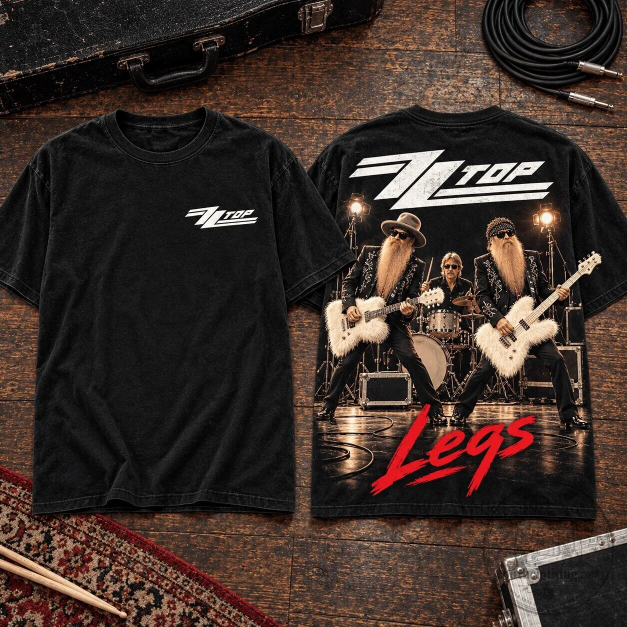 Classic Rock Band Graphic Tee featuring ZZ Top's Live Performance of "Legs 3 Classic Rock Band Graphic Tee featuring ZZ Top