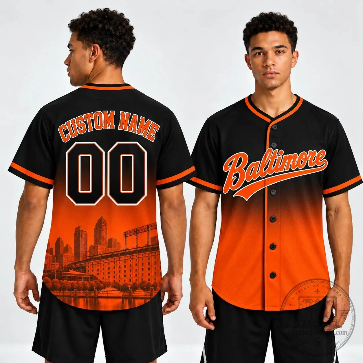 Baltimore City Skyline Ombre Green and Cream Custom Baseball Jersey 5 Baltimore City Skyline Ombre Green and Cream Custom Baseball Jersey