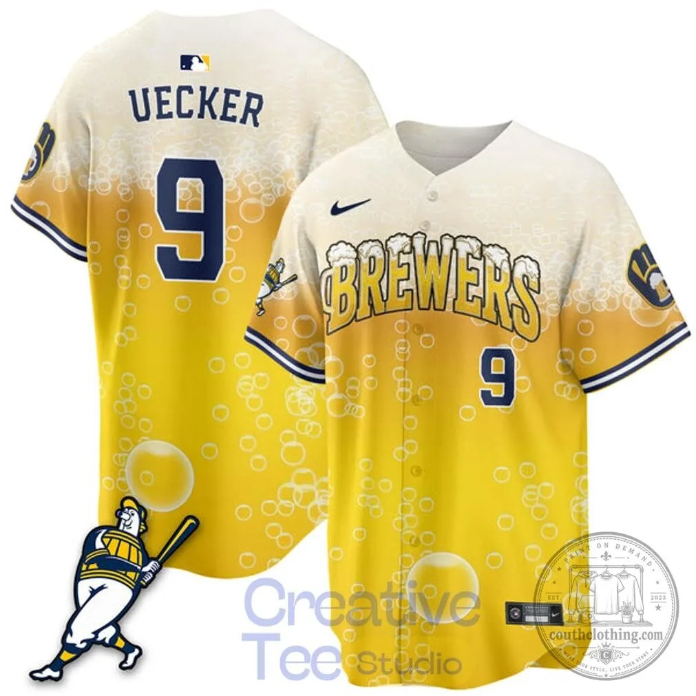 Milwaukee Brewers Baseball Beer Foam Design Bob Uecker Number 9 Baseball Jersey 7 Milwaukee Brewers Baseball Beer Foam Design Bob Uecker Number 9 Baseball Jersey