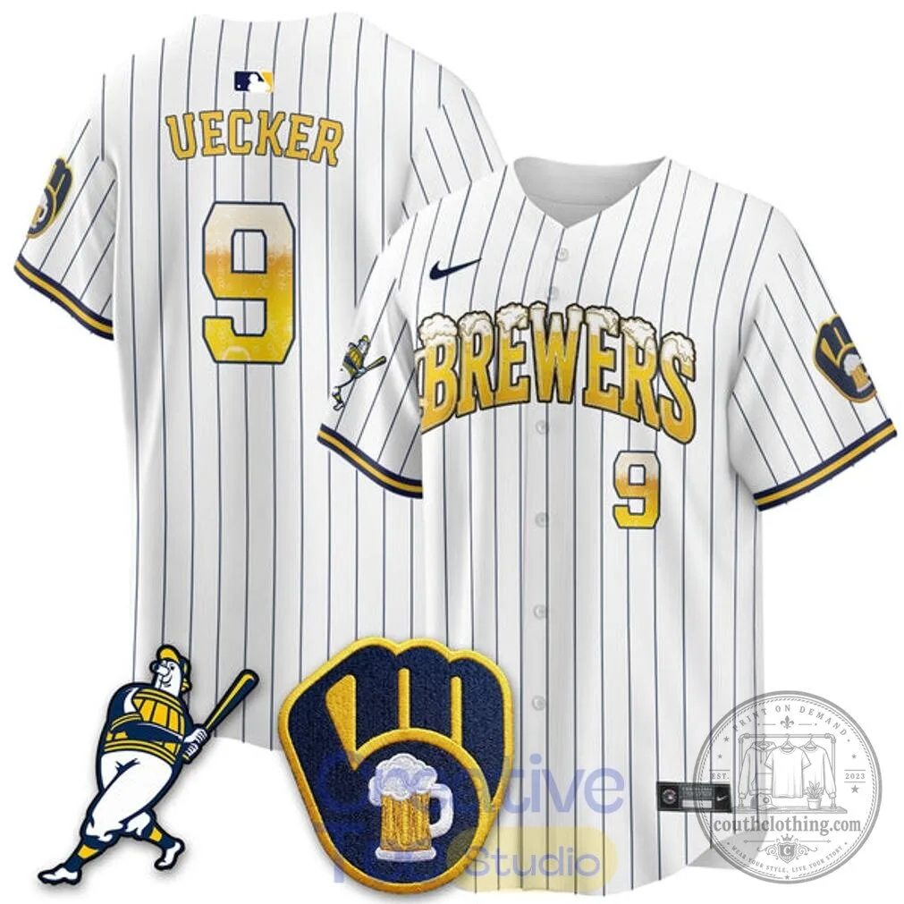 Milwaukee Brewers Baseball Beer Foam Design Bob Uecker Number 9 Baseball Jersey 9 Milwaukee Brewers Baseball Beer Foam Design Bob Uecker Number 9 Baseball Jersey