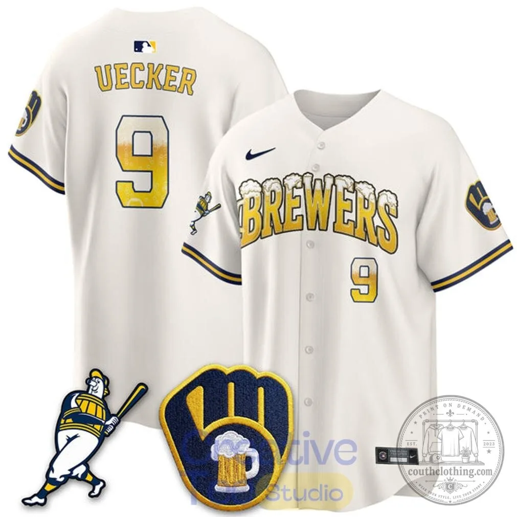 Milwaukee Brewers Baseball Beer Foam Design Bob Uecker Number 9 Baseball Jersey 11 Milwaukee Brewers Baseball Beer Foam Design Bob Uecker Number 9 Baseball Jersey
