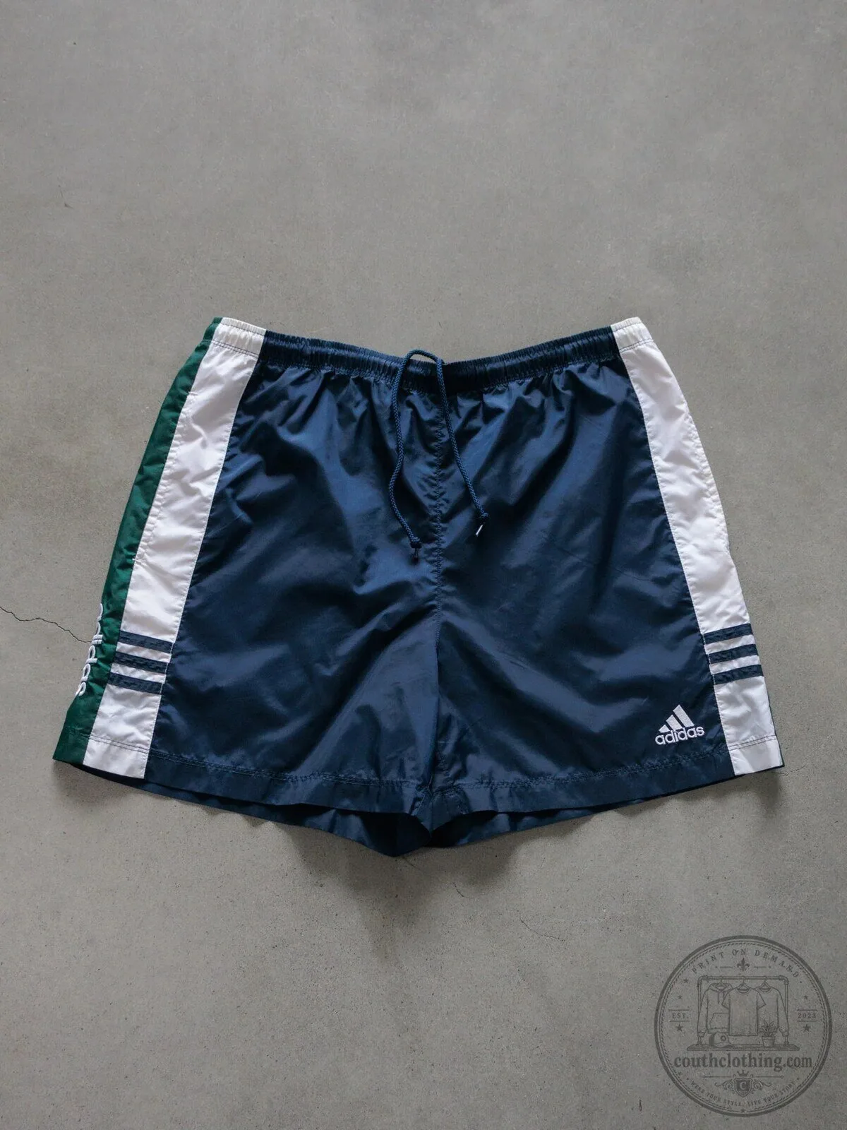 Vintage Adidas Navy Blue Athletic Shorts with White and Green Stripes 6 Vintage Adidas Navy Blue Athletic Shorts with White and Green Stripes