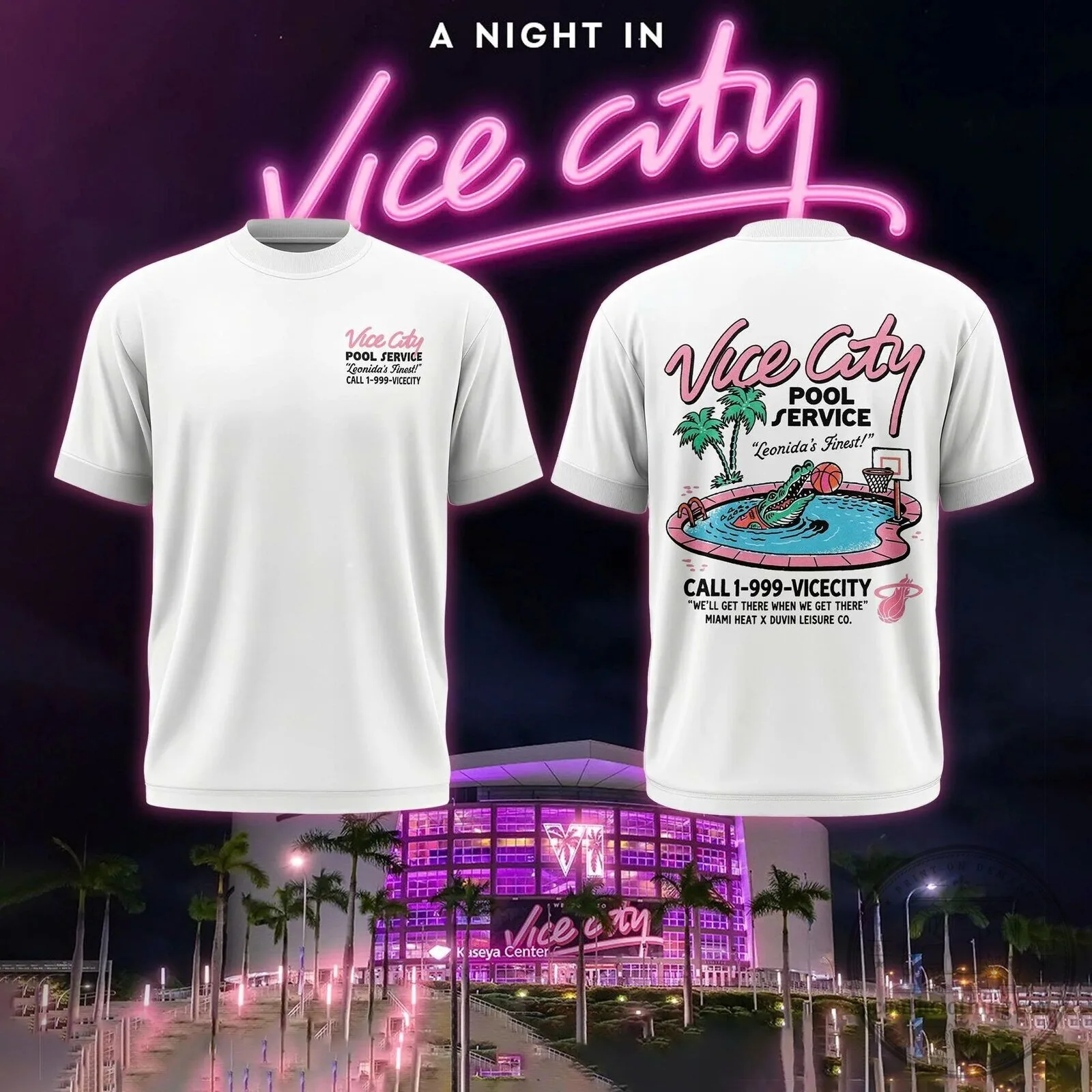 Vice City Pool Service Leonida's Finest Miami Heat White T-Shirt