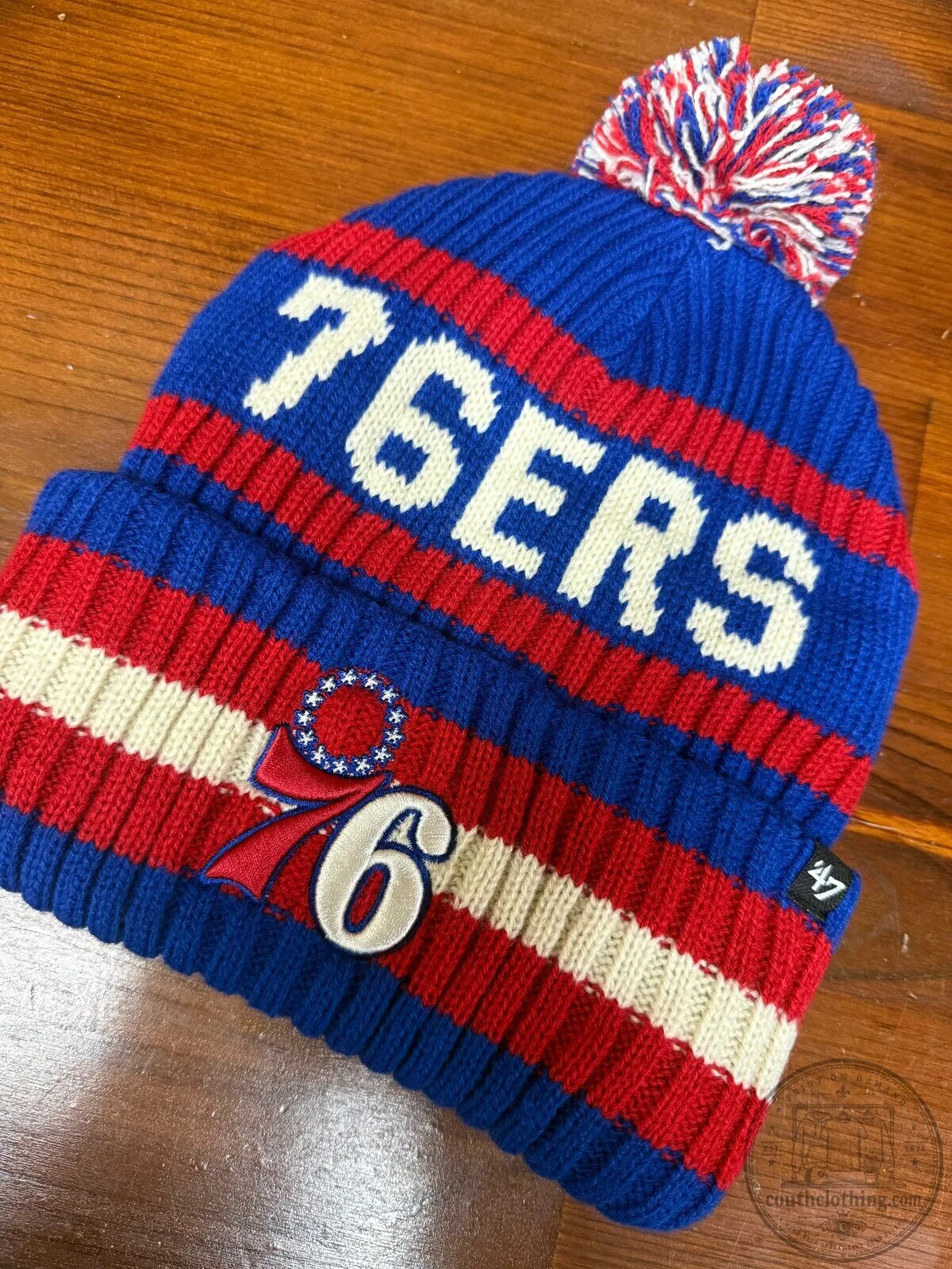 Philadelphia 76ers Royal Blue Red White Pom Pom Knit Cap Hat