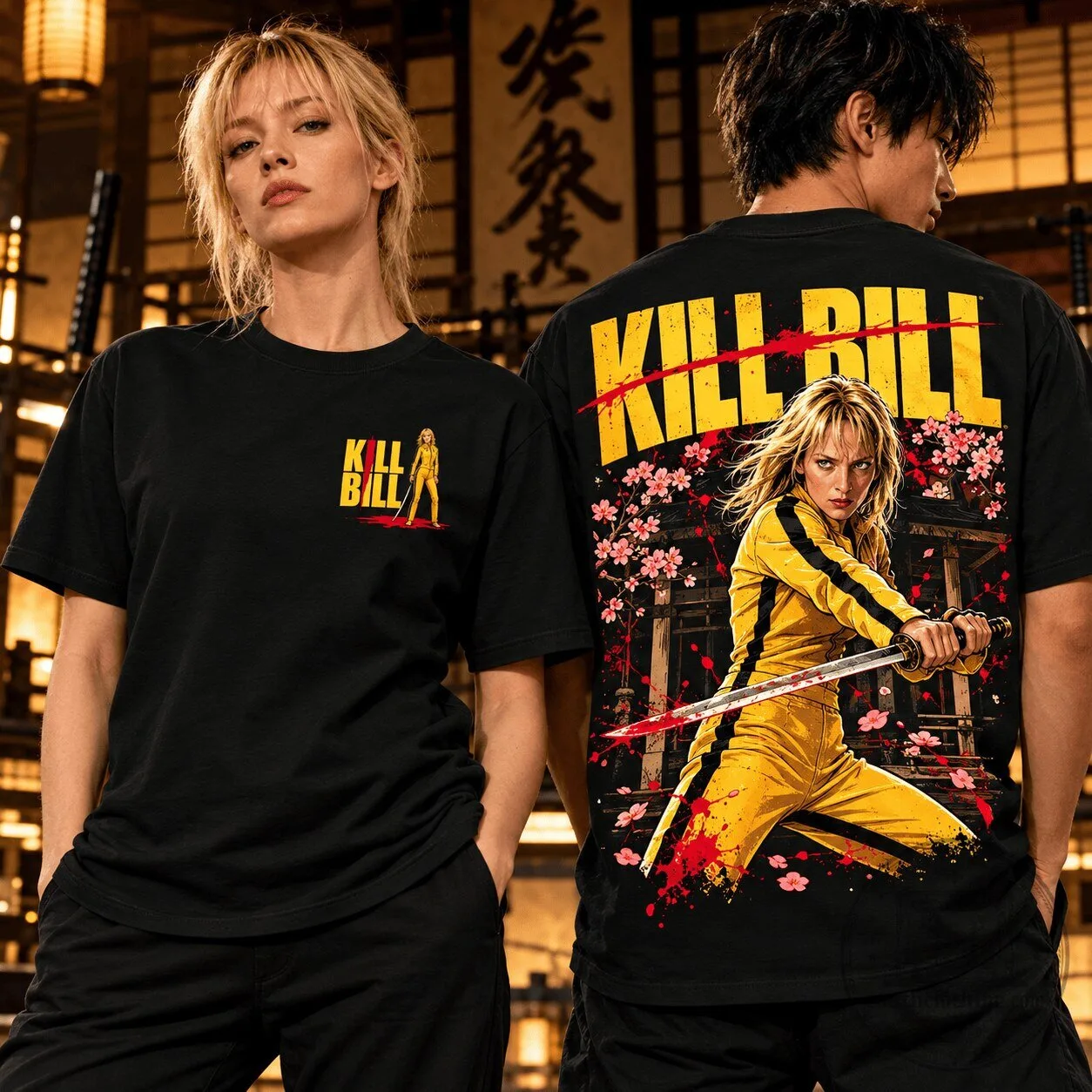 Beatrix Kiddo Yellow Jumpsuit T-Shirt - Katana Revenge from Kill Bill The Bride